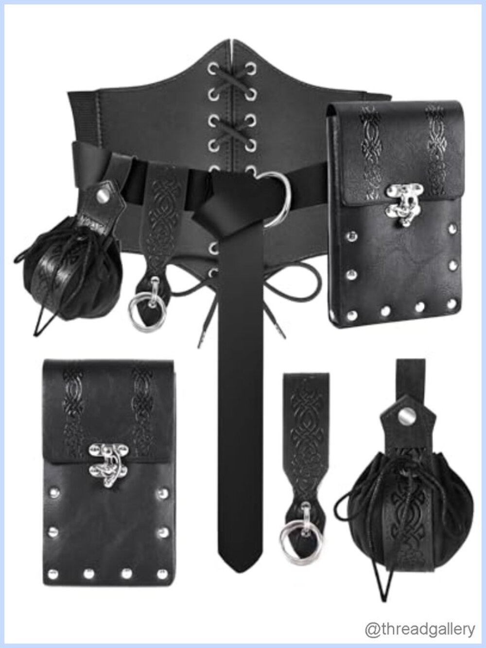 5Pc Renaissance Corset Belt Set Faux Leather Medieval Costume Accessories